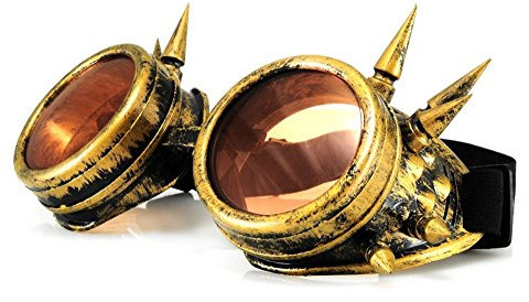 morefaz Welding Cyber Goggles Goggles Welding Goth Cosplay Steampunk Cosplay Goth Antique Victorian with Spikes Includes Free Set Lens Shades UV400 Protection (TM), gold spikes, M/L