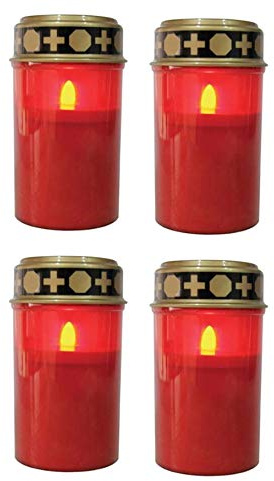 Fachhandel Plus 4er Set Grablichter rot, LED Kerze, Grabkerze, Flackereffekt, inkl. Batterien