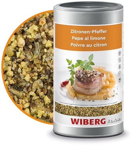WIBERG Zitronen-Pfeffer Würzmischung – Frisch & würzig mit Zitronenschale und grünem Pfeffer – perfekt für Fisch, Meeresfrüchte und Gemüse, 750 g