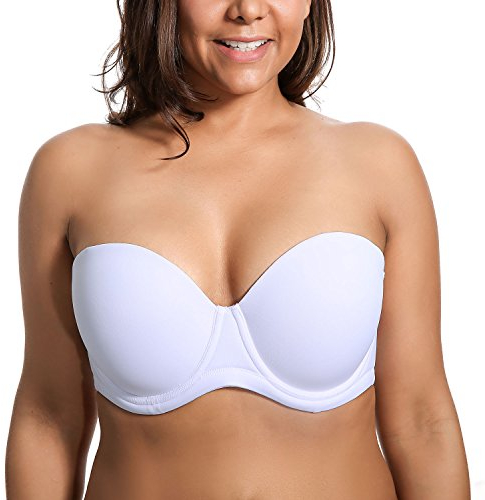 Delimira Women's Strapless Bra Push Up for Bigger Bust Multiway Underwire Smooth Bandeau Bra White 34DD