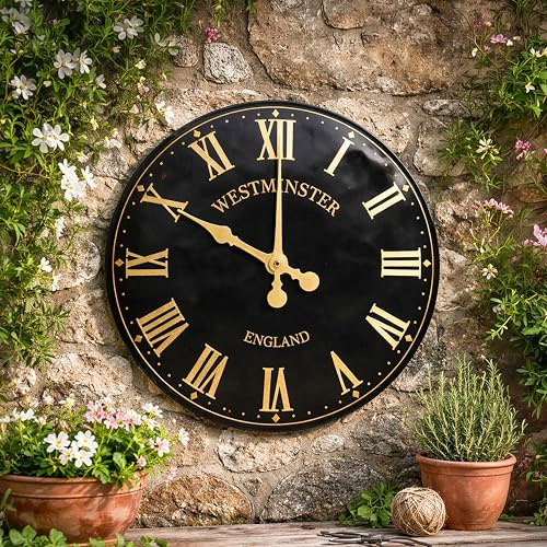 Garden Mile Groß Vintage Modern Retro-stil Garten Innen/Außenbereich Wanduhr Dekorativ Zaun Ornament Thermometer Luftdruck Montierbar Wetterfest Wetter Station Hygrometer Passend für KücheHeim