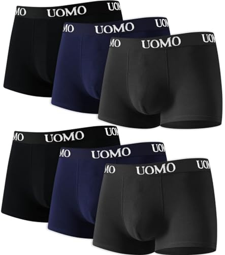 Pack de 6 piezas calzoncillos boxer hombre ropa interior de algodón elástico tamaño clasificado de Color Negro Blanco Azul Gris L