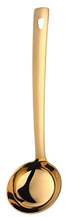Gold Soup Ladle, BuyGo Large Serving Soup Spoon Stainless Steel Long Handle Soup Pan Ladle for Cooking, Stirring, Dishwasher Safe, 11.81 inches