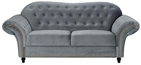 Sofas and More Lyon Chesterfield Style French Velvet fabric 3 + 2 seater sofa Armchair Blue Silver Grey (Grey, 2 Seater)