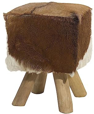 Beliani Poggiapiedi in Pelle di Agnello Stampa Animalier Gambe in Legno