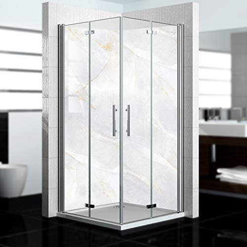 dedeco Eck-Duschrückwand wasserfest mit Marmor Motiv - 2 x 90x200 cm, als Badrückwand zum Fliesenersatz, als Dekorwand, Wandverkleidung und Duschplatte aus hochwertigem Aluminium - Made in Germany