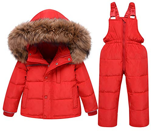amropi Tuta da Sci per Bambino Unisex Tute Completo da Neve 2 Pezzi Invernale Giacca con Cappuccio e Pantaloni Rosso,4-5 Anni