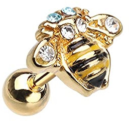 Treuheld® Goldener Piercing Stab mit Biene und Kristallen
