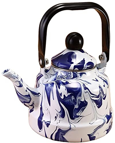 SGSG Théière en émail de 2,5 L Grande Bouilloire en Porcelaine émaillée Bleue cafetière Turque rétro colorée Bouilloire à thé à Eau Chaude pour cuisinière à Induction à Flamme Nue