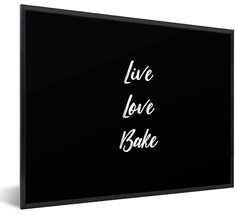 MuchoWow Poster encadré Citations - Cuisine - Live Love Bake - Proverbes - Pâtisserie Tableau deco avec cadre 40x30 cm affiche decoration murale