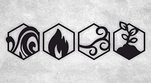 Manschin-Laserdesign Die Vier Elemente Holz Hexagon Wand Dekoration Schwarz Wall Art - Made in Germany (Holz Schwarz)