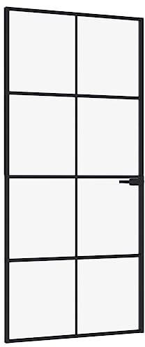 vidaXL Porta Interna Nera 93x201,5cm Vetro Temperato Alluminio Sottile