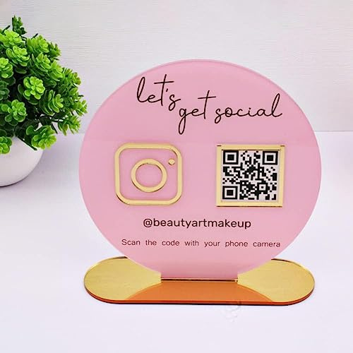 Pahdecor Acryl-Schilder mit QR-Code für soziale Medien, minimalistischer Stil, klare Farbe, Tischhalterung, Werbeartikel, Anleitung, Eingang