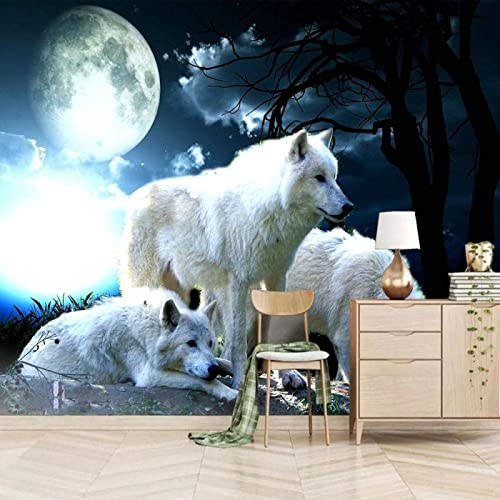 Papel Pintado Pared 3D Papel Tapiz Cielo Nocturno Lobo Blanco Fotomurales 3D Tv Fondo Pared Moderno Dormitorio Murales