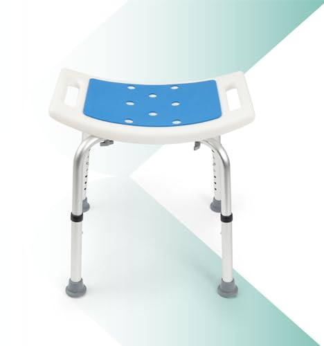 KARAT Taburete de Ducha - Altura Regulable 38-53 cm - Soporta Hasta 136 kg - Asiento de Ducha Antideslizante y Estable - Taburete de Bañera Con Patas de Goma Antideslizantes