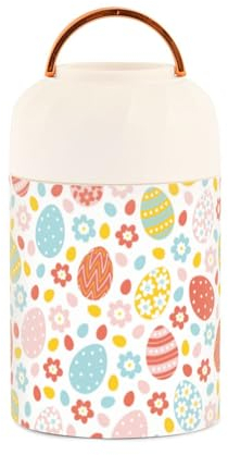 Happy Easter Flowers Holiday Eggs Kids Womens Insulated Food Jar Container with Spoon 17oz/500ml Food Jar For Hot Food Stainless Steel Vacuum Wide Mouth Lunch Container for Lunch Accessories
