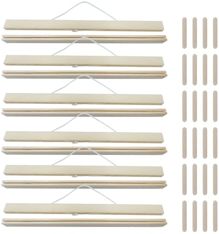 XINGSUI 6 Sets 31cm Wooden Banner Pole,Light wood wooden poster Hangers,poster Frame Hanger,Woving Tapestry Rod,for Posters, Pictures, Prints, photos, Maps, Scrolls