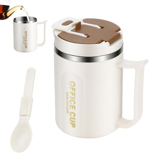 demaxiyad Isolierbecher mit Henkel - 500 ml Edelstahl-Isolierbecher mit Griff und Strohhalm - Reisebecher für heiße Getränke für Damen und Herren, Kaffeebecher für den Alltag, Reisen