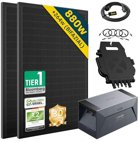 ALLDREI® 1000W Balkonkraftwerk mit Speicher, Balkonkraftwerk 800W Komplett Steckdose mit 2x 500W Bifazialer Solarpanel & 1,6kWh Speicher E1600, Wechselrichter 600/800W mit APP&WIFI, 0% MwSt.