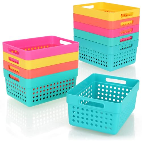 com-four® 10x cestini portaoggetti - cestini decorativi con manici laterali - scatole di plastica per cosmetici e prodotti per la casa - organizzatori impilabili in 5 colori (colorato - 10 pezzi)