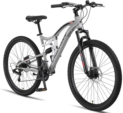 Chillaxx Bike Falcon Premium Mountainbike in 27,5 Zoll - Fahrrad für Jungen, Mädchen, Damen und Herren - Scheibenbremse- 21 Gang-Schaltung - Vollfederung (Grey-Disc-Bremse, 27,5 Zoll)