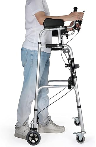 LSRFXF Andador Plegable Ancianos, Altura Ajustable Andador Vertical de Rehabilitación con Asiento, Ayuda para Caminar en Interiores y Exteriores Andador de Pie para Adultos