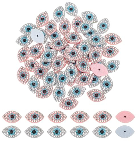 FINGERINSPIRE 60 Stück Aufnäher Mit Bösem Blick Rosa/Weiß Rauchfarben Vlies Augen Nähapplikationen Mit Strass Augen Stoffaufnäher Kostümzubehör Für Kleidung Reparaturtaschen Hosen DIY Augen Dekor