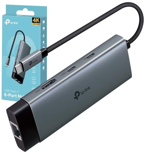 TP-Link UH6120C 6-in-1 USB C Hub, USB C to HDMI Docking Station, 4K 60Hz HDMI Adapter, 2 USB-A Data Ports Dock, 100W Power, USB C 3.0 Multiport Adapter, Aluminum USB Type C Splitter for PC/Xbox/Laptop