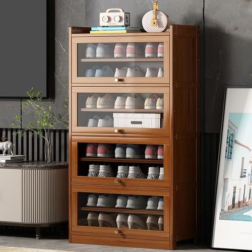 Vaianna Gabinete de zapatos de bambú, puerta transparente, estante de zapatos de gran capacidad, con puerta plegable (Marrón, 80cm,9capas)