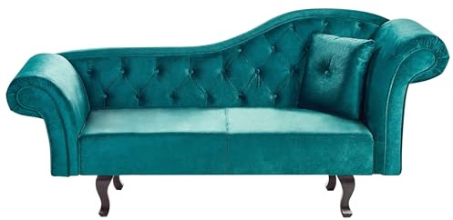 Beliani Chaiselongue Samt grün rechts gesteppt mit Kissen Chesterfield-Stil Lattes II