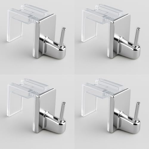 BY3 - Set 4pz Ganci per Bastoni Tende SENZA FORARE - Supporti trasparenti Bacchette per Tende a Pressione Ganci x tende finestra senza Bucare infisso - Gancio NO FORO (Cromo Lucido, da 6 a 9 mm)