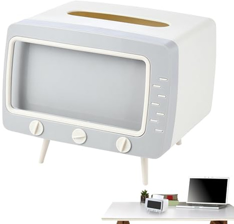 Retro TV-Taschentuchbox -2-in-1 Telefonständer, TV-Box, Telefonhalter | Taschentuchbox-Handyhalter, TV-förmiger Taschentuch-Smartphone-Halter, Taschentuchspenderbox mit Handy-Steckplatz für Küche