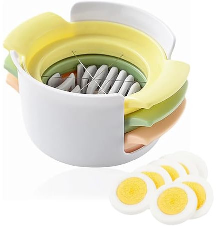 Cortador de Huevos 3 en 1 de Acero Inoxidable, Cortador Huevos Cocidos, Manual Multifunción Rebanador de Huevo, Adecuado para Cortar Huevos Cocidos, Fresas, Kiwis, Blanco