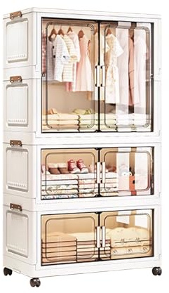 Faltbarer Kleiderschrank mit Rollen Starke Tragfähigkeit Begehbarer Kleiderschrank System Kleiderstangen Seitliche Befestigungsschnalle(70x37x132cm)