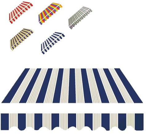 YCBTPS Manuell Einziehbare Markise 2,5x2m, Gelenkarmmarkise Ersatzbezug Sonnenschutz, Markisenstoffen Mit Volant, Markisenbespannung Ersatzstoffe 3x2,5m(Blue,2.5x1.5m(8x5ft))