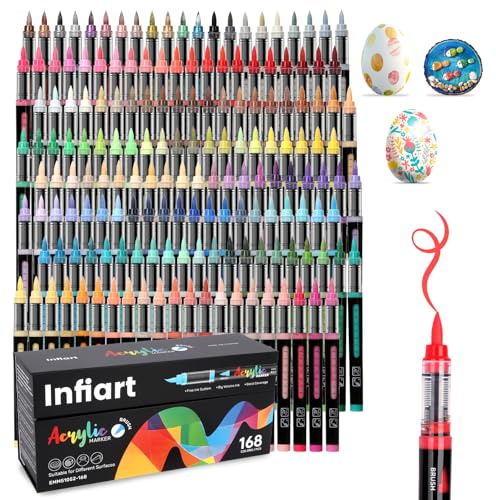 Infiart 168 Farben Acryl Farbe Marker Pinsel Spitze Automatische Tinte Steuerung Farbe Stifte Schnelltrocknen Acryl Marker Set für Weihnachten Dekorationen, Glas, Stein, Holz