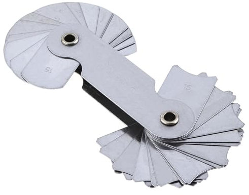 Galgas de Espesores Medidor de radio de acero inoxidable de alta precisión R15-25A7C08 (32 unidades) con rango de cuchillas de 15 a 25 for medición industrial.