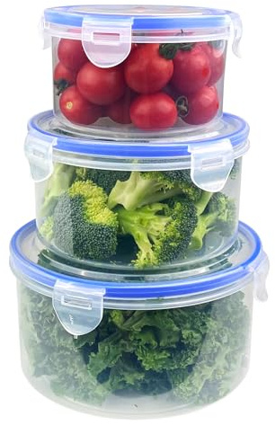 Gratuipolmep 3 Stück Frischhaltedosen mit Deckel, Runde Aufbewahrungsboxen, Lebensmittelbehälter Set, Auslaufsicher, Spülmaschinen, Gefrier, Mikrowellenfest, Transparent, BPA Frei, Kunststoff