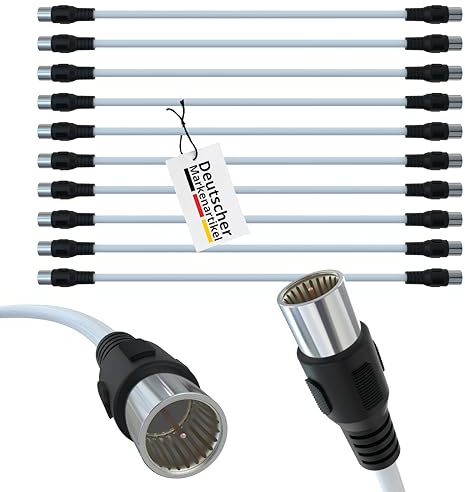 maxx.onLine F-Stecker Quick 10x 35cm Verbindungskabel 4fach geschirmt ≥ 105 dB PVC Mantel weiß, Koaxialkabel, Jumperkabel, Patchkabel, Antennenkabel