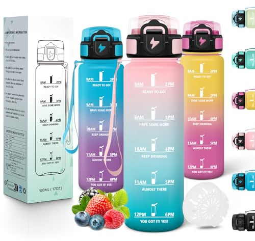 Motswedi Gourde Enfant, 500 ml, Anti-Fuite, Gourde Sport, avec Marqueur de Temps, Bouteille d'eau, Réutilisable, Sans BPA, Bouteille pour École, Sport, Yoga, Fitness, Randonnée, Rose Vert