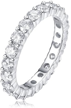 Ayoiow Full Eternity Band Ringe Frauen Verlobung für Damen mit Moissanit, Vorsteckring Weissgold 375 für Sie, 9 Karat Weißgold Größe 54 (17.2)