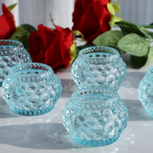 Bubble Pumpkin Teelichthalter Glas mit 6 Stück, Blaue Teelicht Gläser