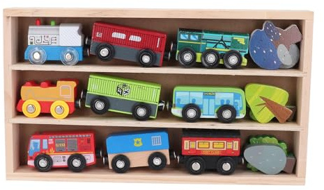 Generic Holzeisenbahn-Set, Handgefertigte Spielzeugeisenbahnen aus Holz, Präsentationsbox Zur Aufbewahrung von Eisenbahnen, Ideal für und Mädchen ab 2 Jahren