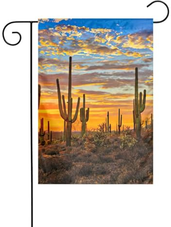 Bandiere da giardino con stampa di cactus al tramonto nel deserto per la decorazione esterna, piccola bandiera da cortile stagionale inverno vacanza di Natale decorazione esterna