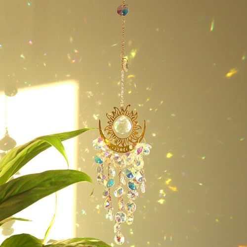 ZhouWei Atrapasoles Cristal, Regnbågsfångare med Glasprismor, Attrape Soleil Cristal Suspendu Motif, Boho Dekor för Vardagsrum, Balkong och Trädgård, Solfångare att hänga, Present