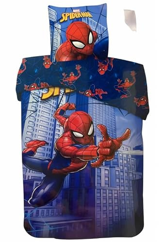 Parure de Lit Spiderman 140x200 cm - 100% Coton – Housse de Couette + Taie d'oreiller 63x63 cm - Marvel (C)