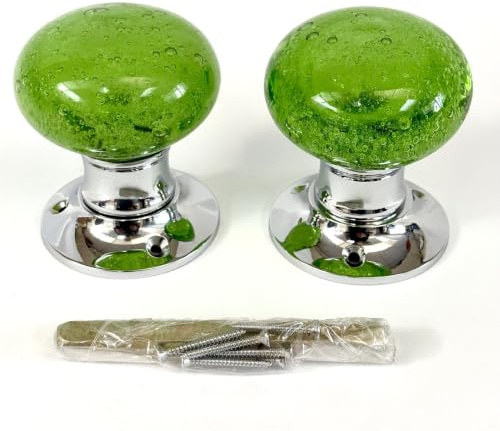 Chattels Beautiful Pair of Large Green/Sage Contemporary/Retro Round Smooth Bubble Glass Chrome Mortice Door Knobs/Handles