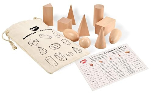 BOHS Geometric Solids Guess Game - 3D Shapes Miniature Set -Wooden Montessori Toys - Ages 3 and Up
