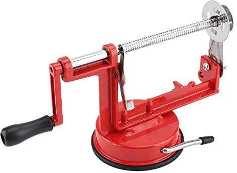 lyrlody Potato Twister, Edelstahl Manuelle Spirale Kartoffelchips Twister Cutter Gemüse Obst Chips Küchengerät mit 4 Stück Bambussticks und Saugfuß für Kartoffelgurken Rettich Taro Yams Rot