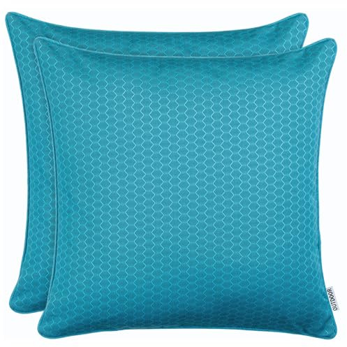 Brandsseller 2er Set Outdoor Kissen 45 x 45 cm – Wetterfeste Zierkissen mit Paspel in Wabenstruktur – Wasserabweisende Gartenkissen & Dekokissen für draußen – Sofakissen für Balkon & Terrasse - Aqua